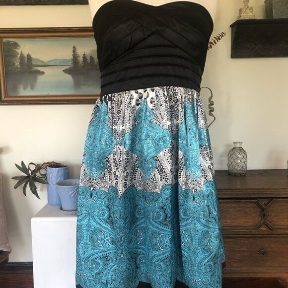 Studio Y Paisley Satin Strapless Dress Size 7/8 - Picture 1 of 7